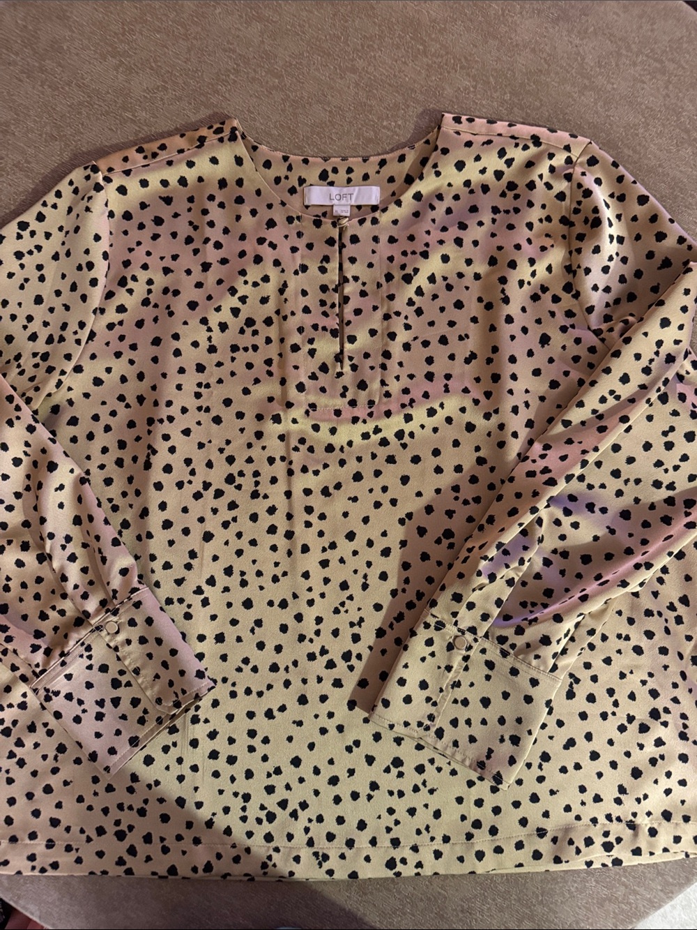 LOFT Yellow-Cream Blouse with Black Spot Print